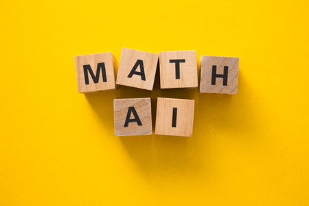 Wooden cubes spelling out math and ai merging together, representing the intersection of mathematics...