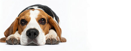 Basset hound dog resting head on paws with a melancholic expressionの素材