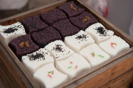 Rice cakes in a wooden container