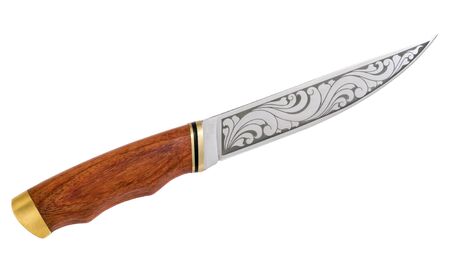 Pattern welded knife isolated on whiteの写真素材