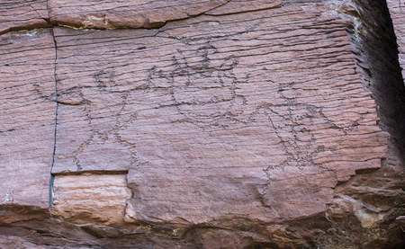 Ancient draws and signs made by people fourteen hundred years ago in the Khakassia Republic, Russiaの写真素材