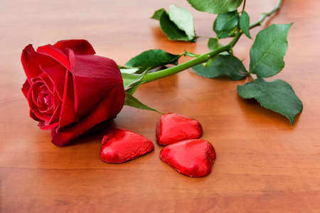 Red rose with valentine's chocolates.の写真素材