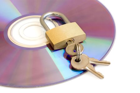 CD and padlock isolated on whiteの写真素材