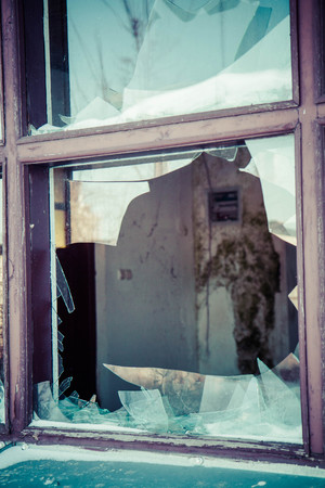 Broken window in close up