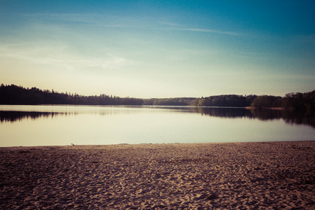 Lake at sunsetの写真素材