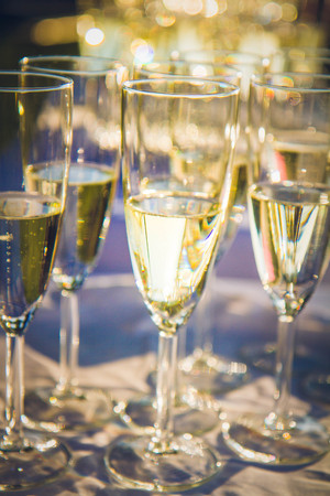 Champagne in flute glasses at a weddingの写真素材