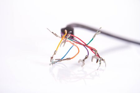 Group of colored cables on a white background