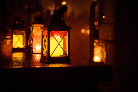 Votive candle burning at night