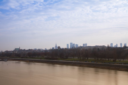 A view of the city from the riverの写真素材