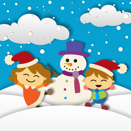 Children on the snow vector designのイラスト素材