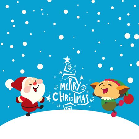 Happy Santa Claus and Elf in the snow.のイラスト素材
