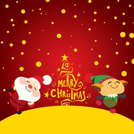 Happy Santa Claus and Elf in the snow.のイラスト素材