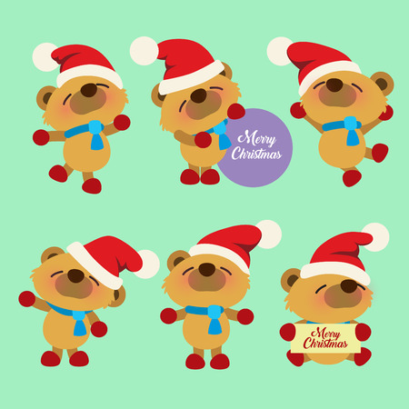Bear with christmas hat.のイラスト素材