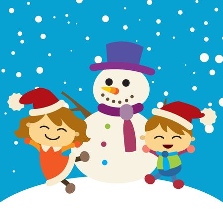 Happy kids in the snow.のイラスト素材