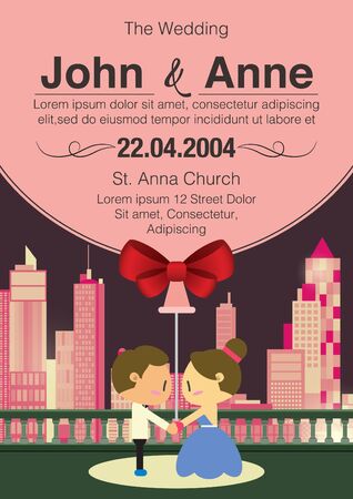 the couple is holding a giant balloon on the roof top. The wedding background design.のイラスト素材