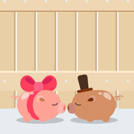 The cute pig couple. The wedding background design.のイラスト素材