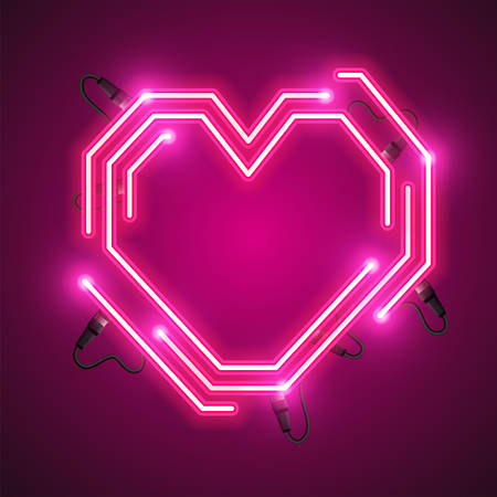 Love neon sign. Heart neon banner.のイラスト素材