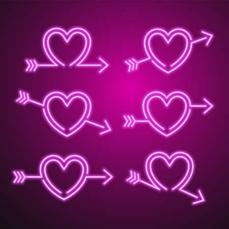 Love neon sign. Heart neon banner set.のイラスト素材