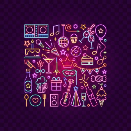 Vector of party icon on square shape with a purple atmosphere.のイラスト素材