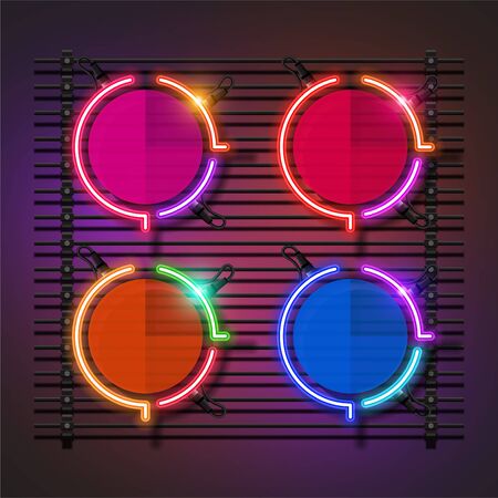 Vector of circle neon banner set design. Fun template banner design.のイラスト素材