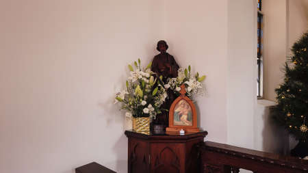 Chapel corner decoration. Saint Joseph statue.