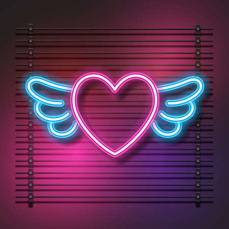 Love neon sign. Love neon sign pink. Heart neon sign. Love neon effect. Valentine background. Heart neon. Pink heart neon light.のイラスト素材