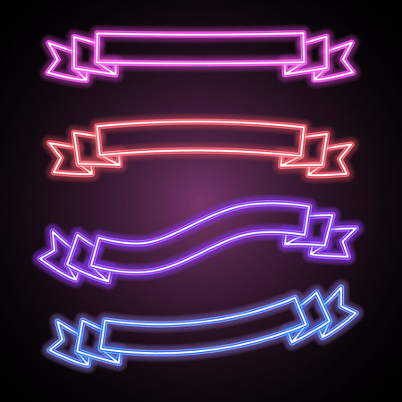 Neon banner. Abstract neon design. Retro banner. Ribbon banner.のイラスト素材
