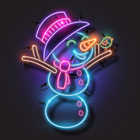 Merry Christmas neon design. Snowman neon design.のイラスト素材