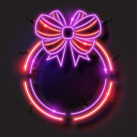 Christmas banner. Christmas border or frame. Neon banner with cute ribbon.のイラスト素材