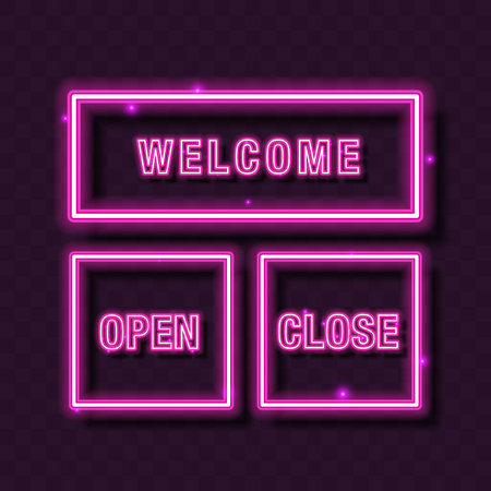 Welcome, open, close neon banner for shop.のイラスト素材