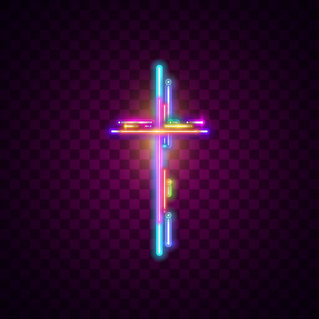 neon, light, sign, glow,glowing, background, cross, Jesus, Catholic, Christian, symbol,のイラスト素材