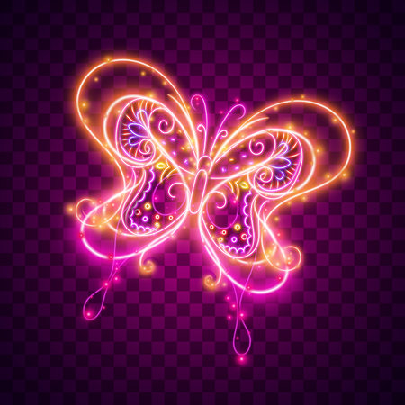 butterfly, neon, light, glow, glowing, sign, vector, background, purple, pink,のイラスト素材