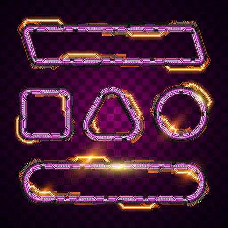 neon, light, sign, glow, glowing, background, futuristic, banner, frame, border, tech, technology, abstract, game, gaming, pinkのイラスト素材