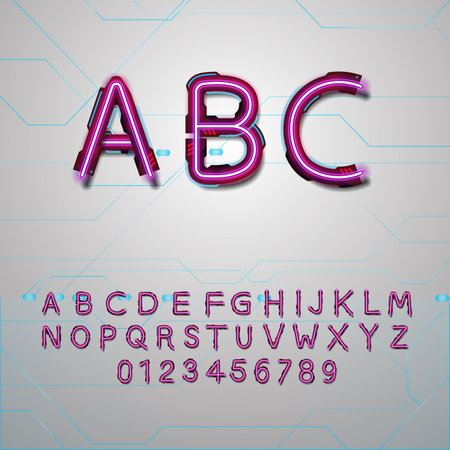 alphabet; decorative; typographic; typography; lettering; abc; collection; graphic; text; vector; typeface; typescript, electronic, modern, tech,technology, futuristicのイラスト素材