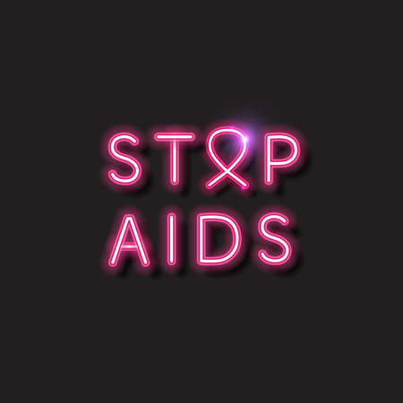 Stop, aids, red, neon, light, banner, background, ribbon, vector,のイラスト素材