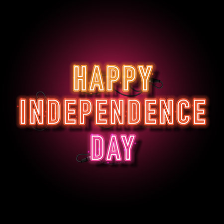 Happy, independence, day, neon, design, glow, light, background, vector, nation,のイラスト素材