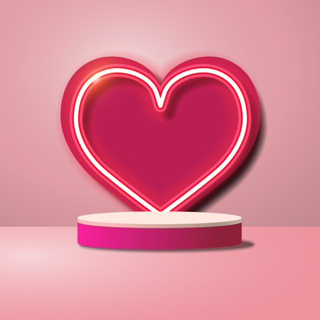 podium, neon, love, heart, valentine, sale, display, product, background, red, pink,のイラスト素材