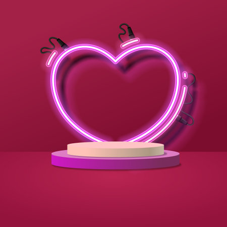 podium, neon, love, heart, valentine, sale, display, product, background, red, pink,のイラスト素材