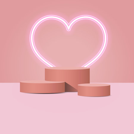podium, neon, love, heart, valentine, sale, display, product, background, pink,のイラスト素材