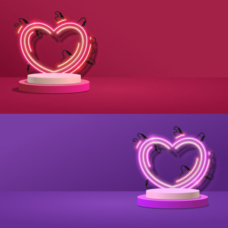 podium, neon, love, heart, valentine, sale, display, product, background, red, pink,のイラスト素材