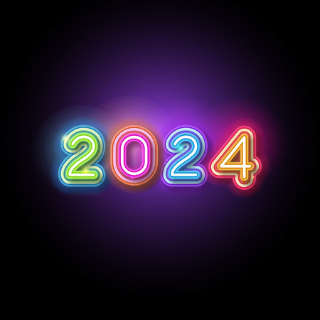 Happy new year 2024 decoration neon design.のイラスト素材