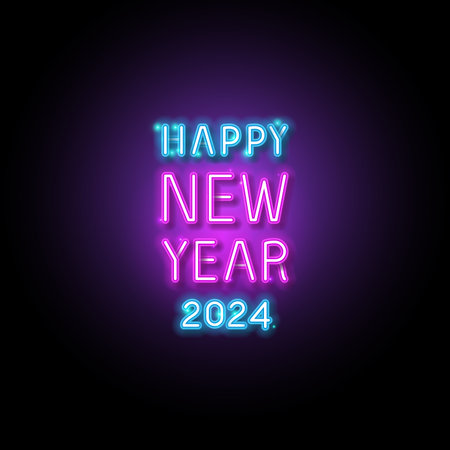 Happy new year 2024 decoration neon design.のイラスト素材