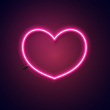 Pink neon heart with dark background.のイラスト素材