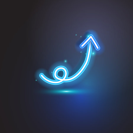 Blue neon arrow up on dark background illustration copy space digital growth conceptのイラスト素材