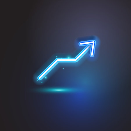 Blue neon arrow up on dark background illustration copy space digital growth conceptのイラスト素材
