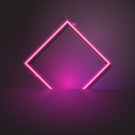 Vector of pink square neon banner on dark backgroundのイラスト素材