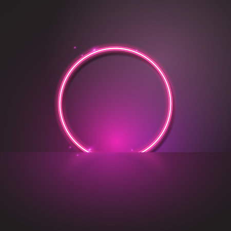 Vector of pink circle neon banner on dark backgroundのイラスト素材