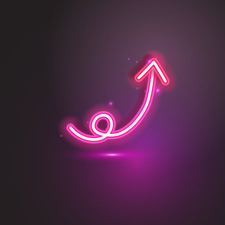 Pink neon arrow up on dark background illustration copy space digital growth conceptのイラスト素材