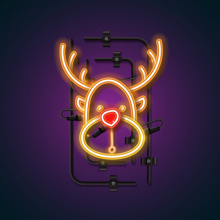 Christmas decorations from neon. Rudolph neon design. Christmas neon icon.のイラスト素材