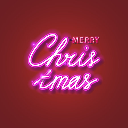 Merry Christmas Lettering Sign. Simple Christmas card with red background.のイラスト素材